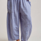 Striped Cotton Drawstring Harem Pants