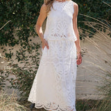 SLEEVELESS LACE TOP AND SKIRT SET WITH SCALLOPED HEM