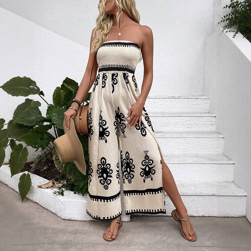 Smocked Bodice Tube Top Palazzo Romper