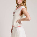 Floral Embroidered + Sequence Sleeveless Knit Vest