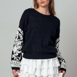 Embroidered Sleeve Ivory Knit Sweater