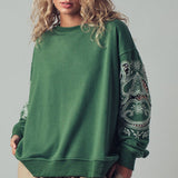 Romantic Lace Embroidered Sleeve Sweatshirt