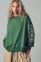 Romantic Lace Embroidered Sleeve Sweatshirt