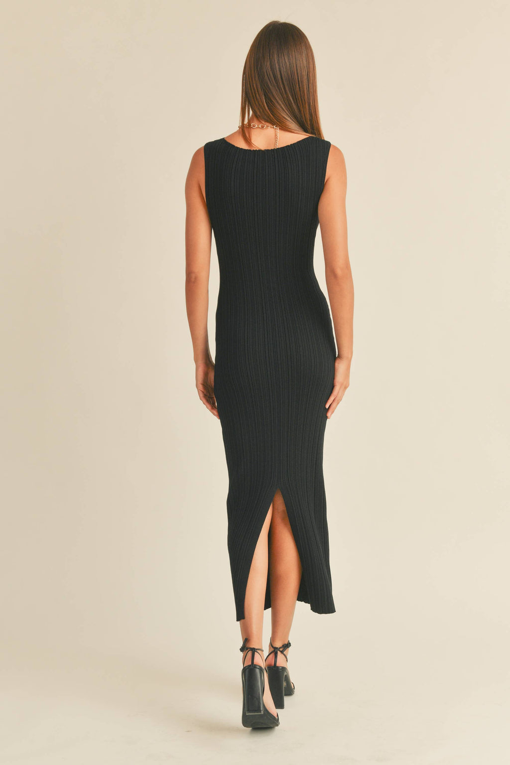 Ribbed High Neck Knit Maxi Dress