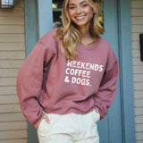 weekends, coffee, and dogs crewneck