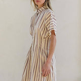 Stripe Dolman-Sleeve Button-Front Mini Dress - RD1361