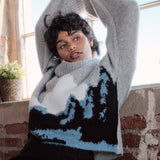 Mountains Fuzzy Jacquard-Knit Turtleneck Sweater
