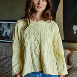 Quarter Sleeve Loose Cable Knit Sweater