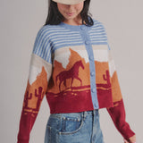 Western Desert Scene Cropped Button Cardigan