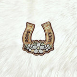Good Luck Horseshoe Flower Embroidery Iron On Patch