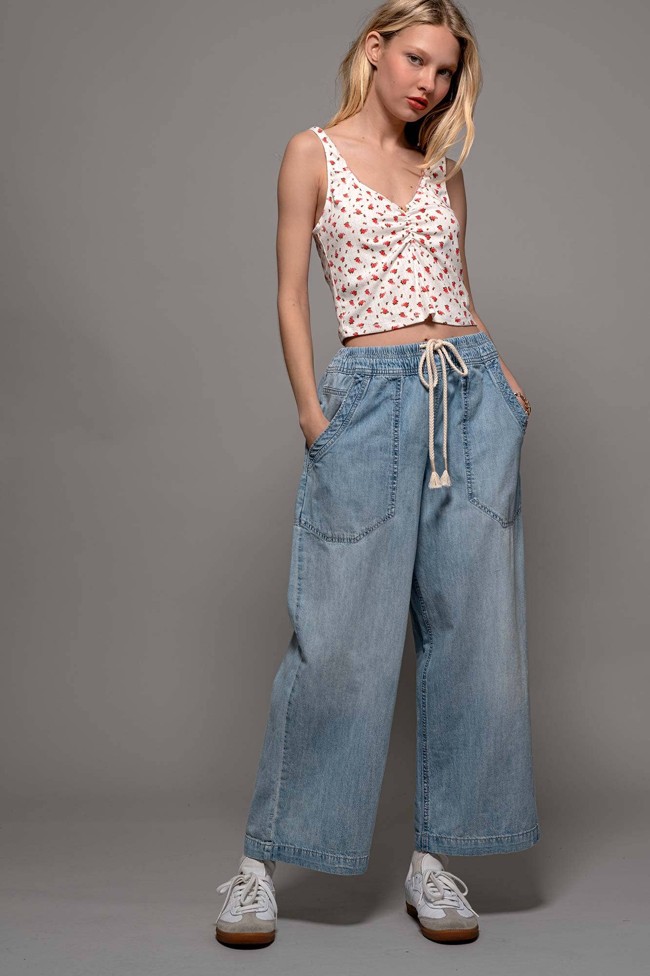 Coastal Breeze Wide-Leg Cropped Denim Pants