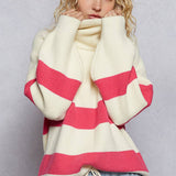 Long sleeve mock neck contrast stripe sweater top
