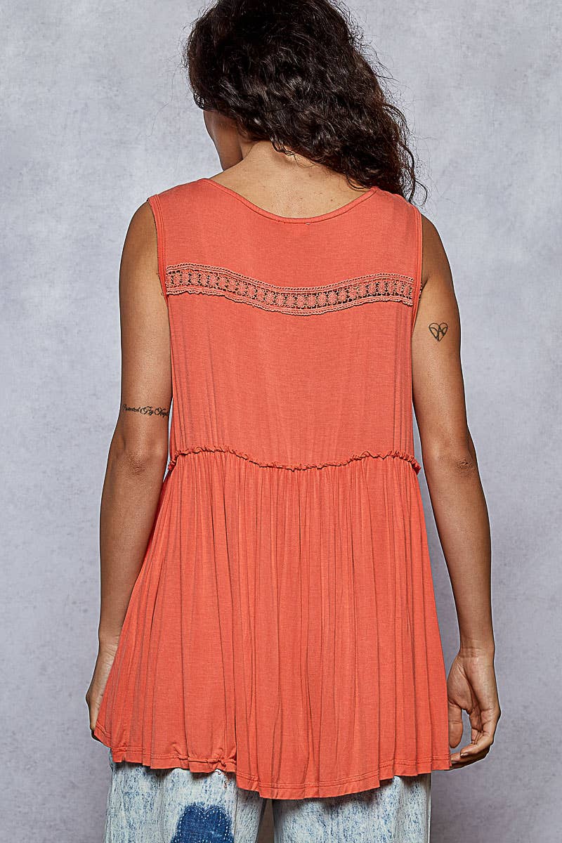 Lace Trim Babydoll Knit Top