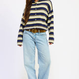 STRIPED FUNNEL NECK CARDIGAN