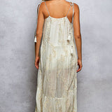 Sleeveless Round Neck Tassel Shoulder Tie Woven Maxi Dress