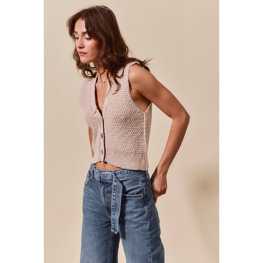 Textured Knit Button Down Vest