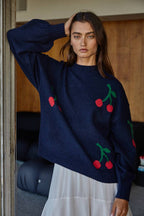 Cherry Detail Mock Neck Sweater