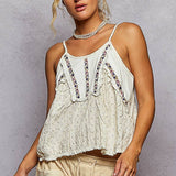 Thin Strap Embroidered Tank Top