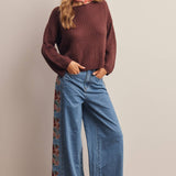 Floral Embroidered Wide Leg Jeans FP0026