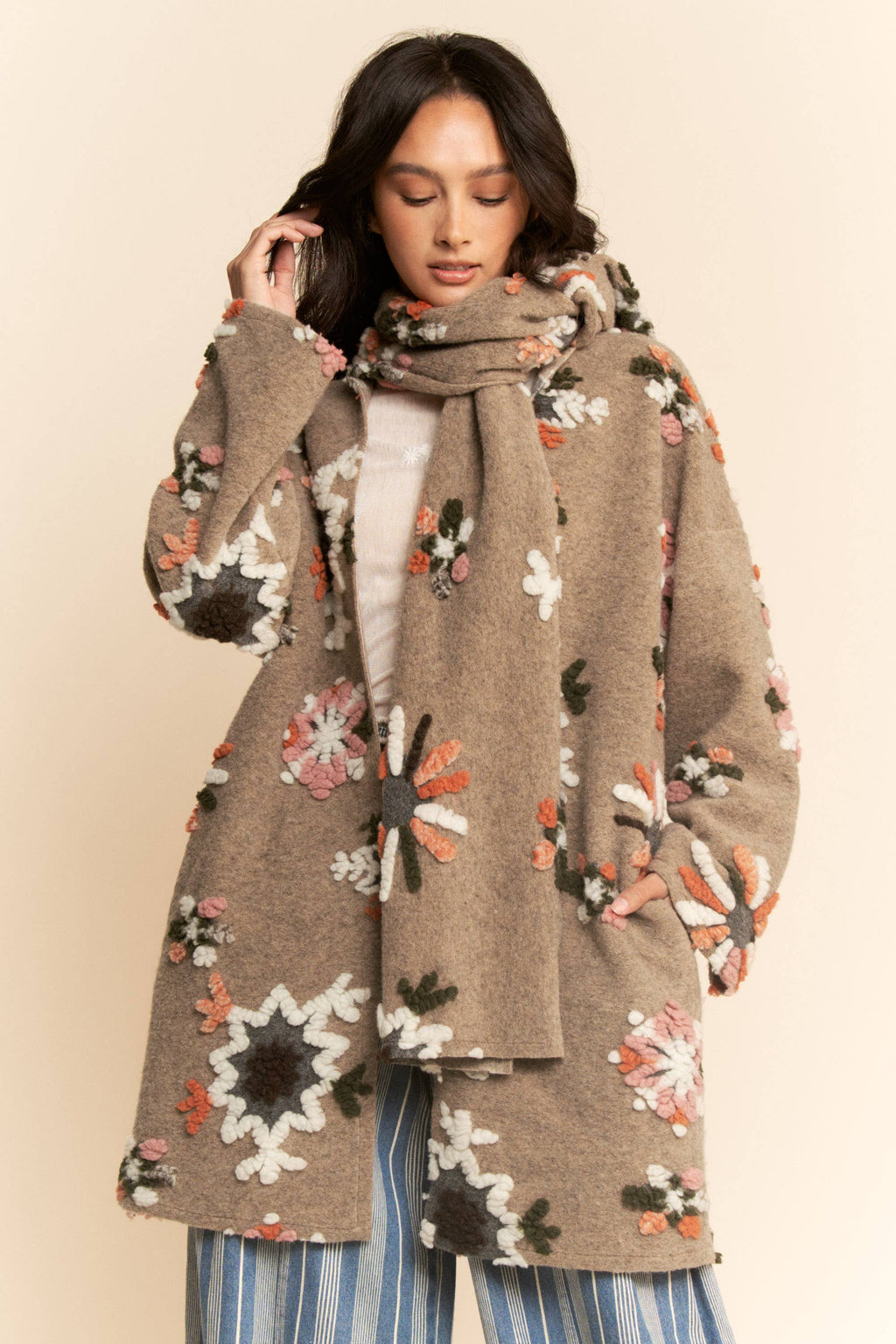 Chunky Embroidered Snow Cardigan