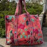 Bird Print Cotton Tote Bag