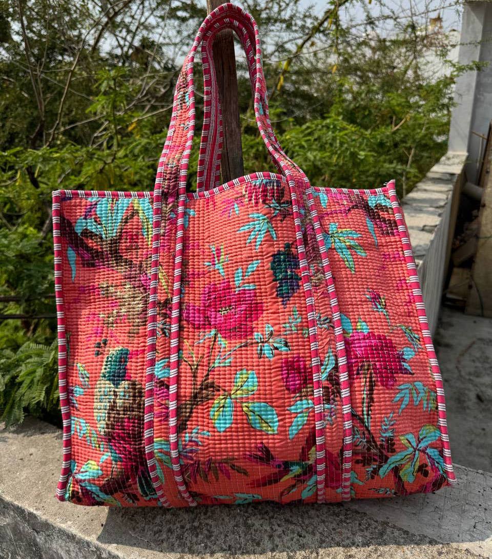 Bird Print Cotton Tote Bag