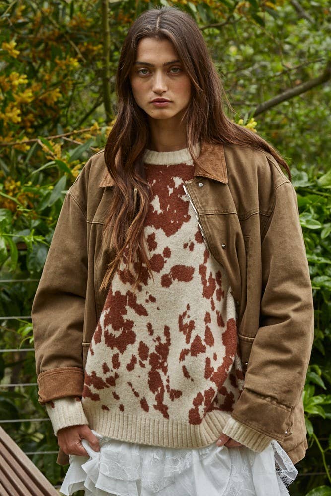 Cotton Collared Brown Denim Jacket
