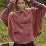 Plus Acid Washed Thermal Batwing Pullover