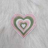 Pastel Green Pink and White Heart Embroidery Iron On Patches