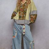 Print Panel Green Tea Knit Sweater