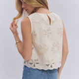 SLEEVELESS ROMANTIC LACE TOP WITH SOFT SCALLOPED HEM