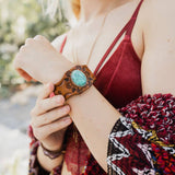Boho Turquoise Stone Camel Leather Cuff Bracelet