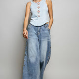 Low Rise Eyelet Studded Wide Leg Street Pants