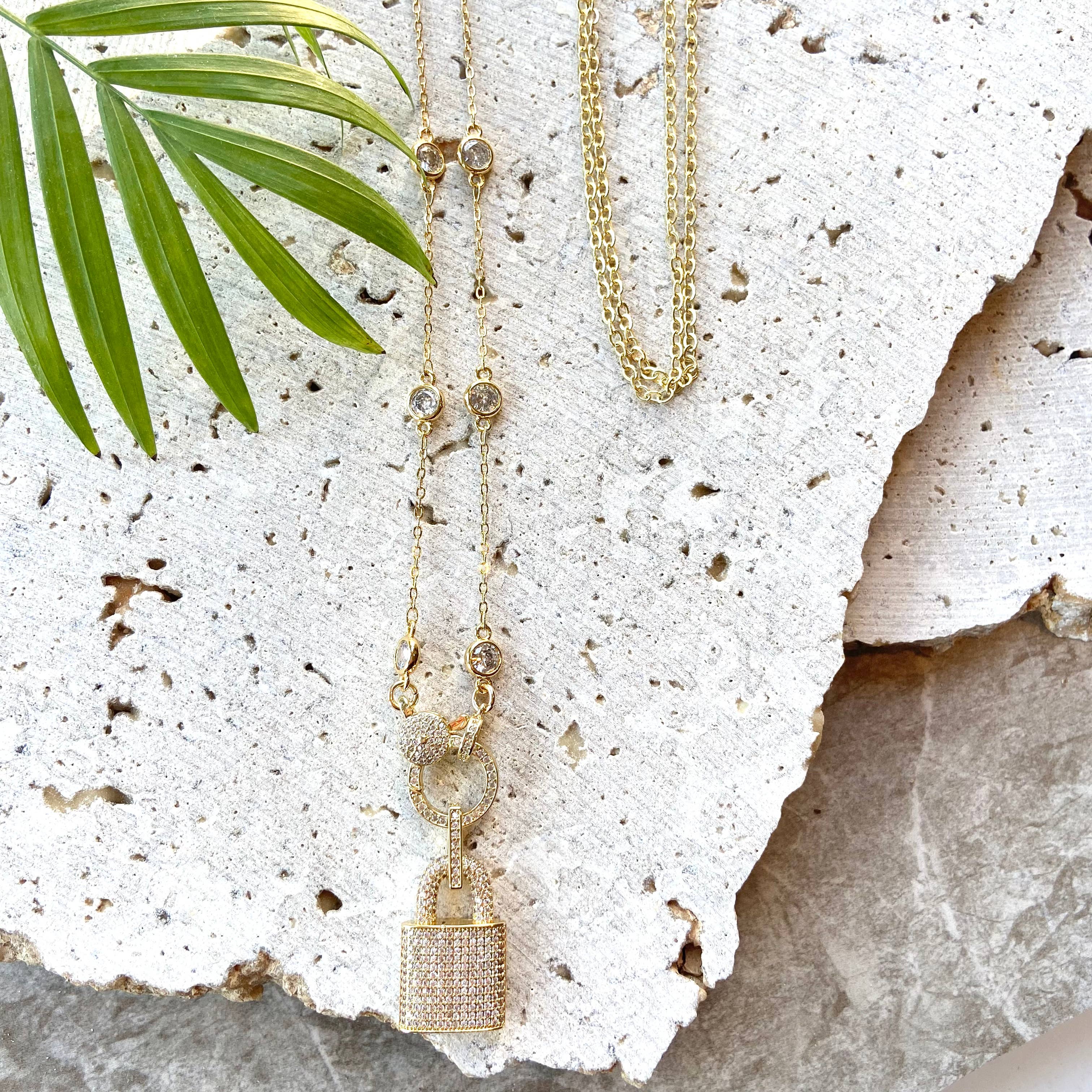 Gold & Crystal Lock Necklace