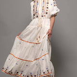 Embroidered Balloon Sleeve Midi Dress