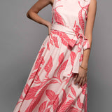 Tropical Leaf Print Midi Dress