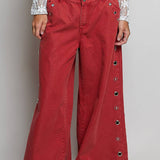 Low Rise Eyelet Studded Wide Leg Street Pants