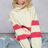 Long sleeve mock neck contrast stripe sweater top
