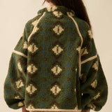 Geo-Print Sherpa Fleece Half-Zip Pullover Jacket