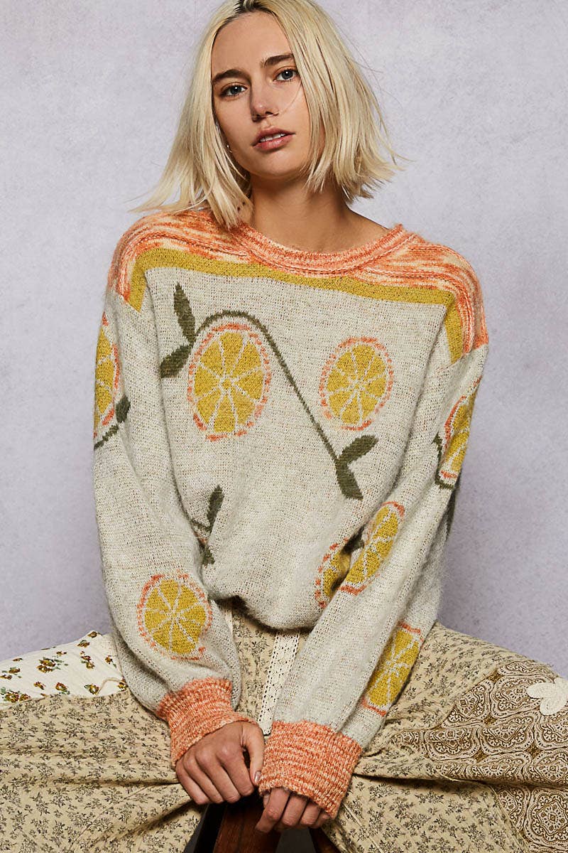 Orange Print Sweater