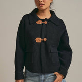 Toggle Front Knit Jacket With Contrast Collar