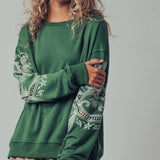 Romantic Lace Embroidered Sleeve Sweatshirt