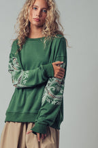 Romantic Lace Embroidered Sleeve Sweatshirt