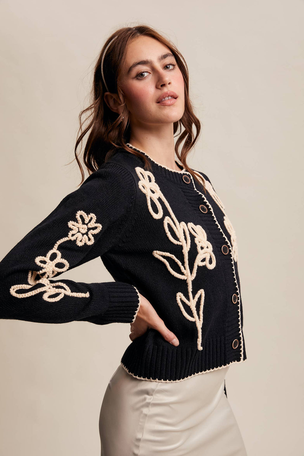 Embroidered Floral Knit Cardigan