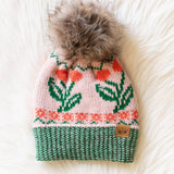 Lt. Pink Cherry Pattern Pom Hat