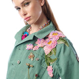 Michelle Jacket | Teal Green Embellished Floral Button Up
