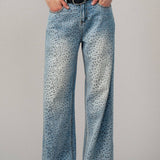 Leopard Print Wide-Leg Denim Pants