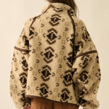 Geo-Print Sherpa Fleece Half-Zip Pullover Jacket