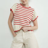 MAS3129 STRIPED CROCHET S/S SWEATER