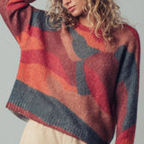 Abstract Pattern Boxy Fuzzy Knit Sweater